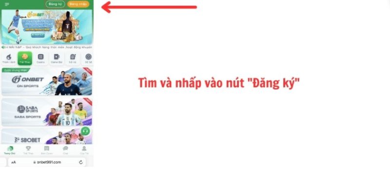 Đăng Ký Bấm vào nút Đăng ký bên góc phải màn hình để tiến hành thủ tục